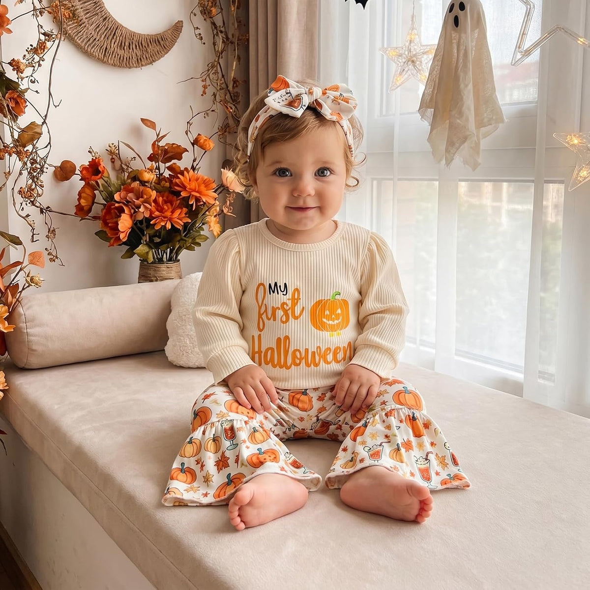 Halloween Baby Girl Clothes My First Halloween Pumpkin Romper Shirt Onesie Bell Bottoms Cute Newborn Fall Outfit