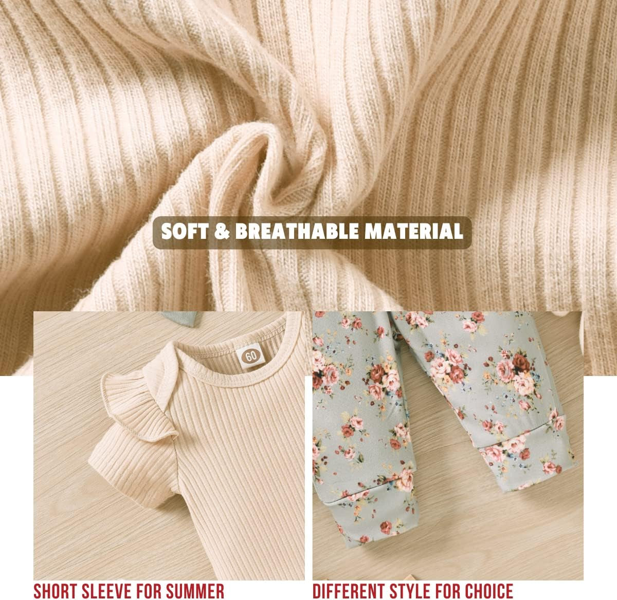 Adorable Baby Girls Ribbed Bodysuit & Pants Set - Perfect for Spring & Summer!