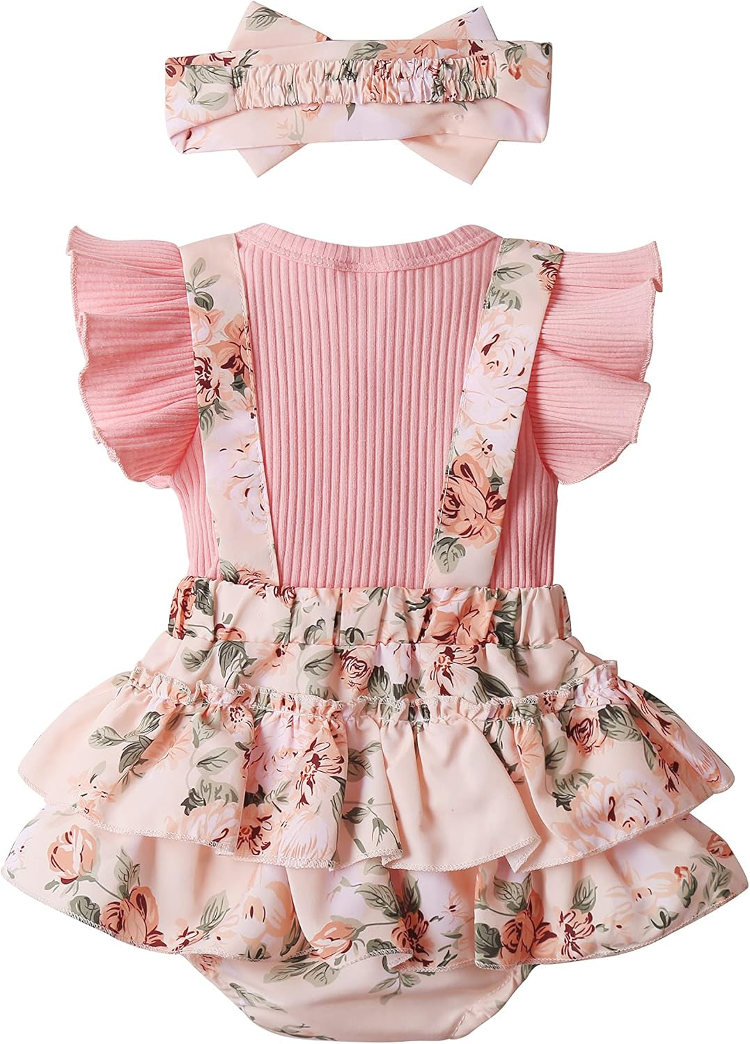 Adorable Newborn Baby Girl Floral Ruffle Sleeve Romper Dress with Headband - Perfect Spring/Summer Outfit!