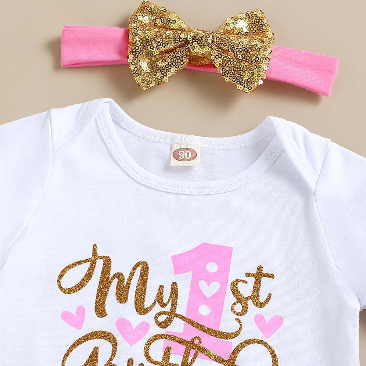 Adorable Toddler Girl's First Birthday Cake Smash Outfit Set - Romper, Tutu Skirt & Matching Headband