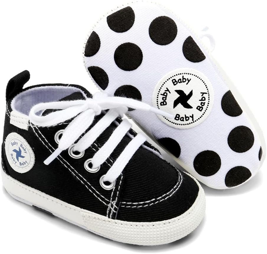 Adorable Unisex High Top Canvas Sneakers for Newborns - Soft Anti-Slip Sole First Walkers in Denim