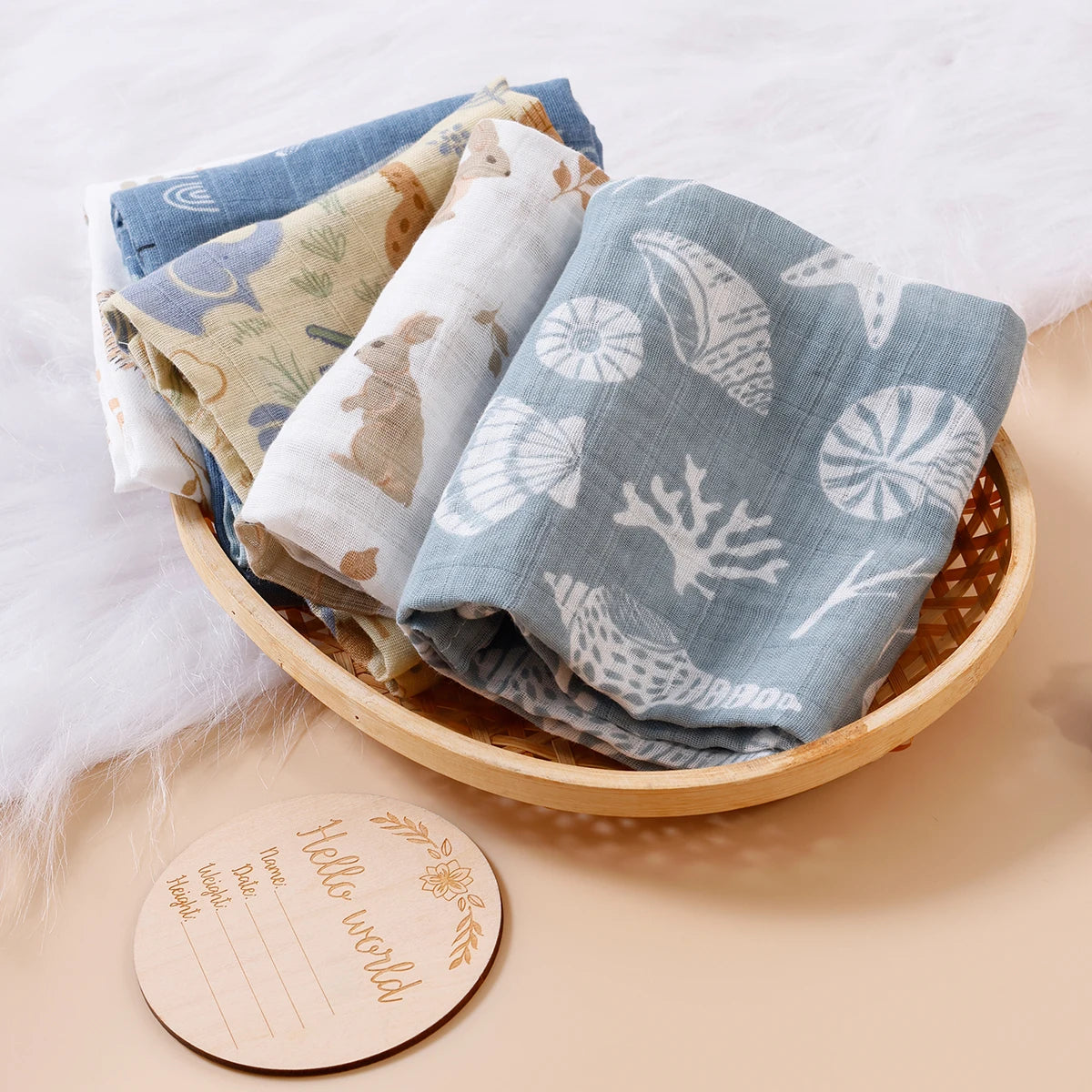 Luxurious 5-Piece Soft Muslin Swaddle and Burp Cloth Set for Newborns - Pure Cotton Face and Hand Wipes
