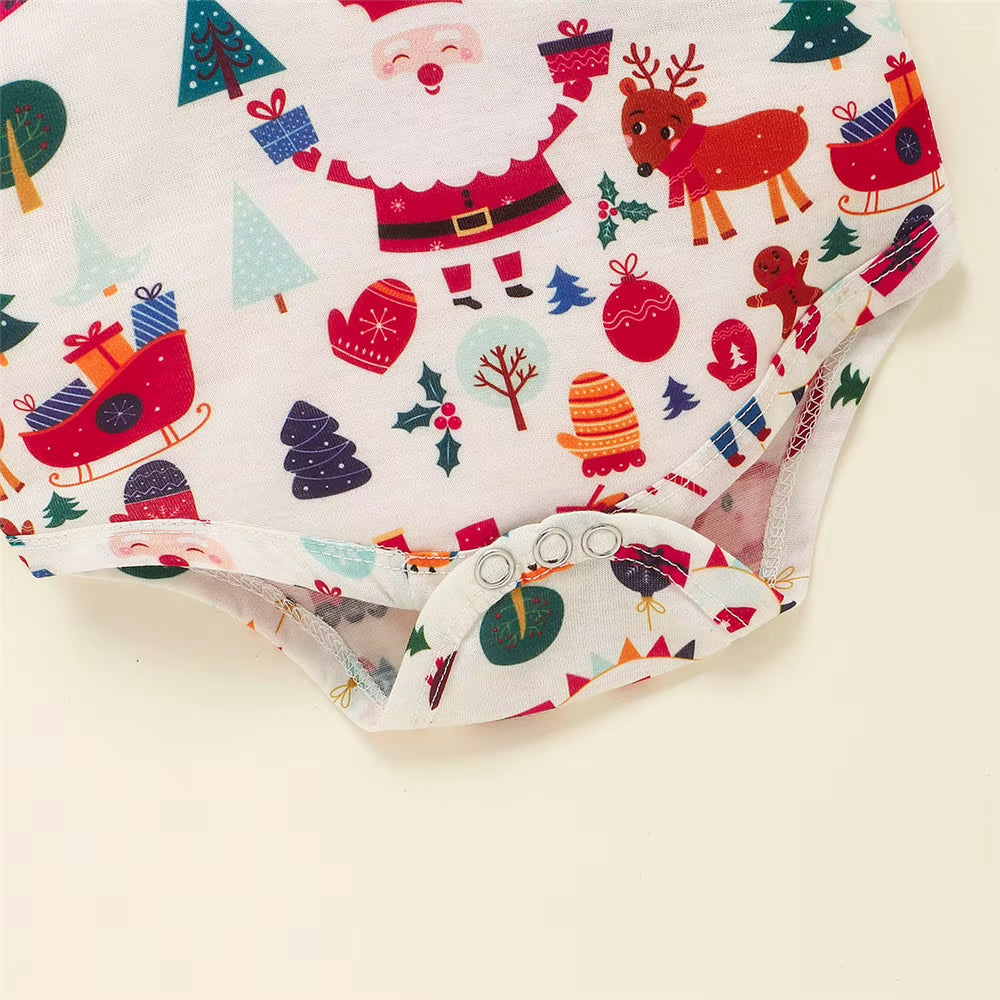 Newborn Baby Boy Christmas Outfit Set - Cartoon Fox and Deer Romper with Overalls for Holiday Celebrations