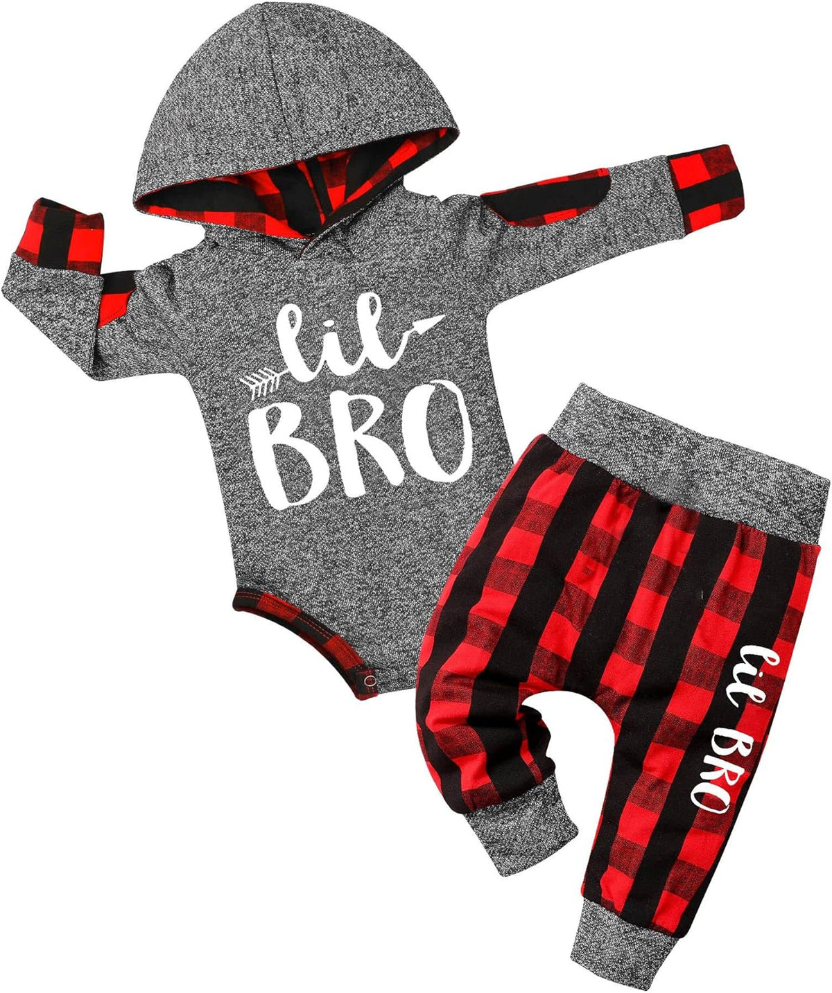 Adorable Newborn Baby Boy Plaid Hoodie & Pants Set - Cozy 2PCS Fall/Winter Outfit