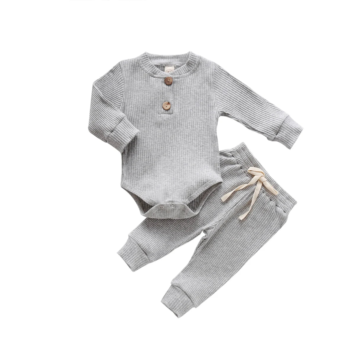 Adorable Infant Ribbed & Plaid 2-Piece Outfit Set for Boys & Girls - Long Sleeve Bodysuits with Elastic Pants for Spring & Autumn