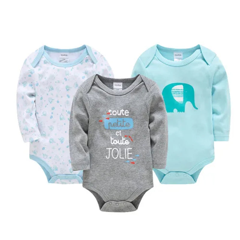 6-Piece Set of Long Sleeve 100% Cotton Bodysuits for Infants Aged 0-12 Months