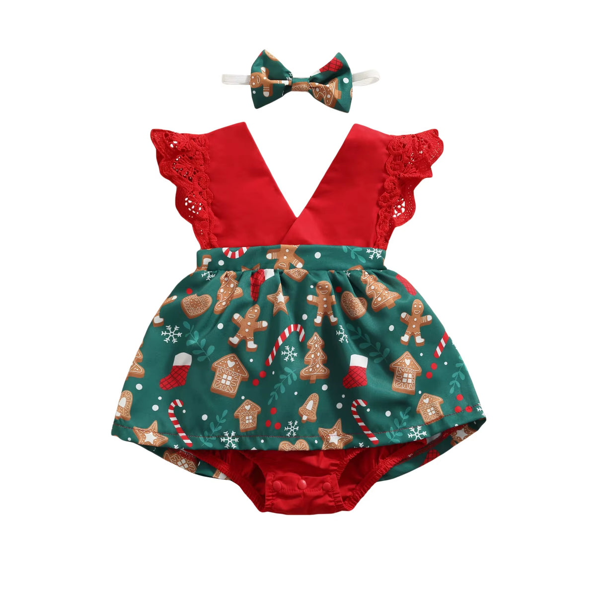 0-18M 1St Christmas Newborn Infant Baby Girls Romper Lace V Neck Jumpsuit Princess Baby Girl Xmas Clothing Costume D84