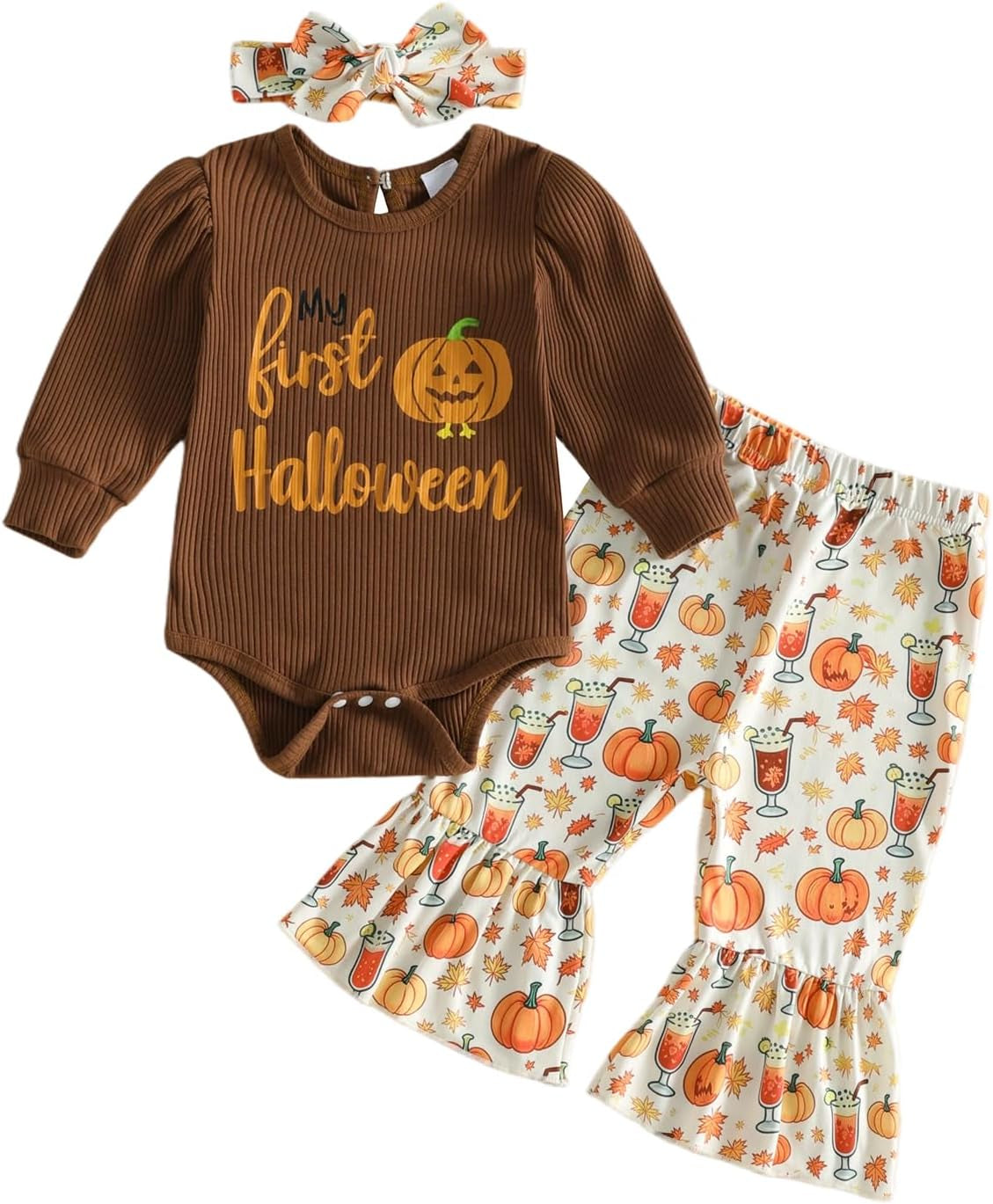 Halloween Baby Girl Clothes My First Halloween Pumpkin Romper Shirt Onesie Bell Bottoms Cute Newborn Fall Outfit