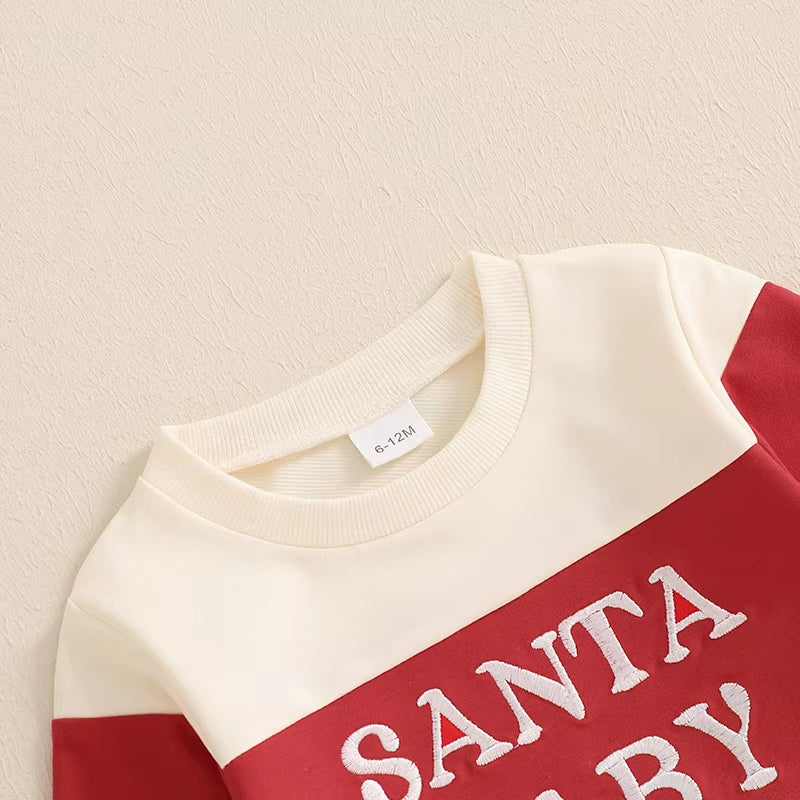 Christmas embroidered sweatshirt and pants set for toddlers, view 4