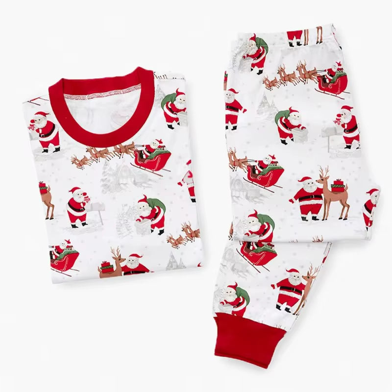 Xmas Family Look Pyjamas Santa Claus Print Christmas Pajamas Set Parent-Child Matching Clothing Cute Soft Homewear Baby Romper