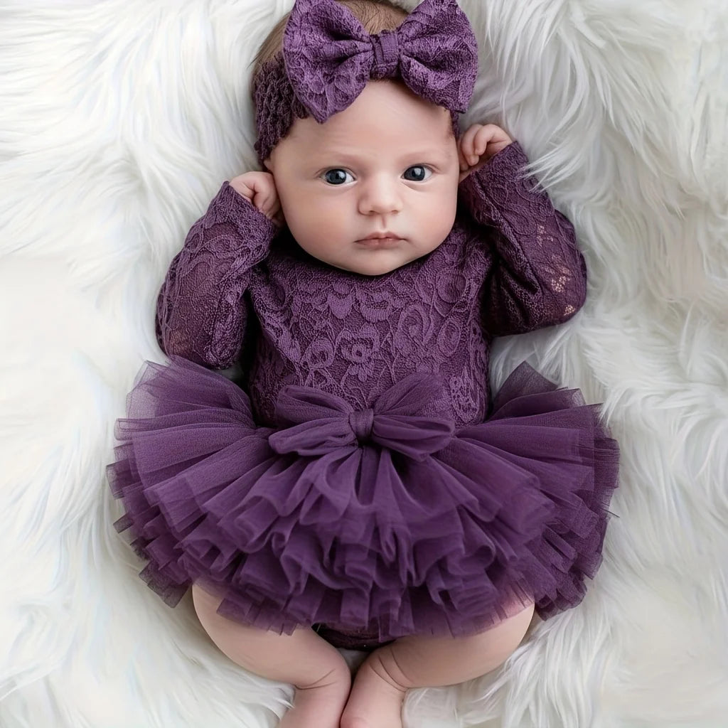Adorable Lace Flower Headband and Bodysuit Set for Newborns - Perfect for 100th Day Photoshoots and Baby Shower Gifts!