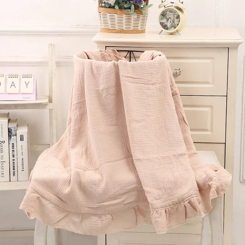 Organic Cotton Newborn Muslin Swaddle Blankets - Ruffled Gauze Baby Wraps and Bedding Accessories