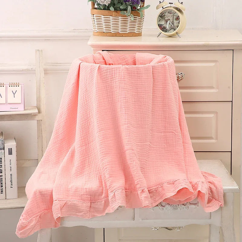 Organic Cotton Newborn Muslin Swaddle Blankets - Ruffled Gauze Baby Wraps and Bedding Accessories