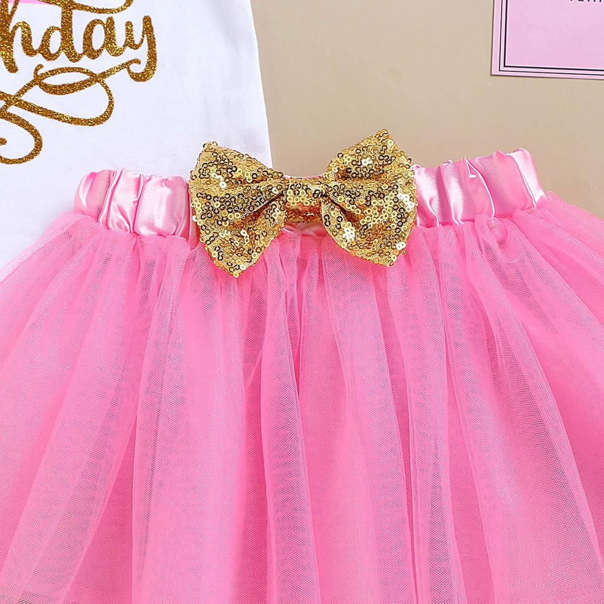 Adorable Toddler Girl's First Birthday Cake Smash Outfit Set - Romper, Tutu Skirt & Matching Headband