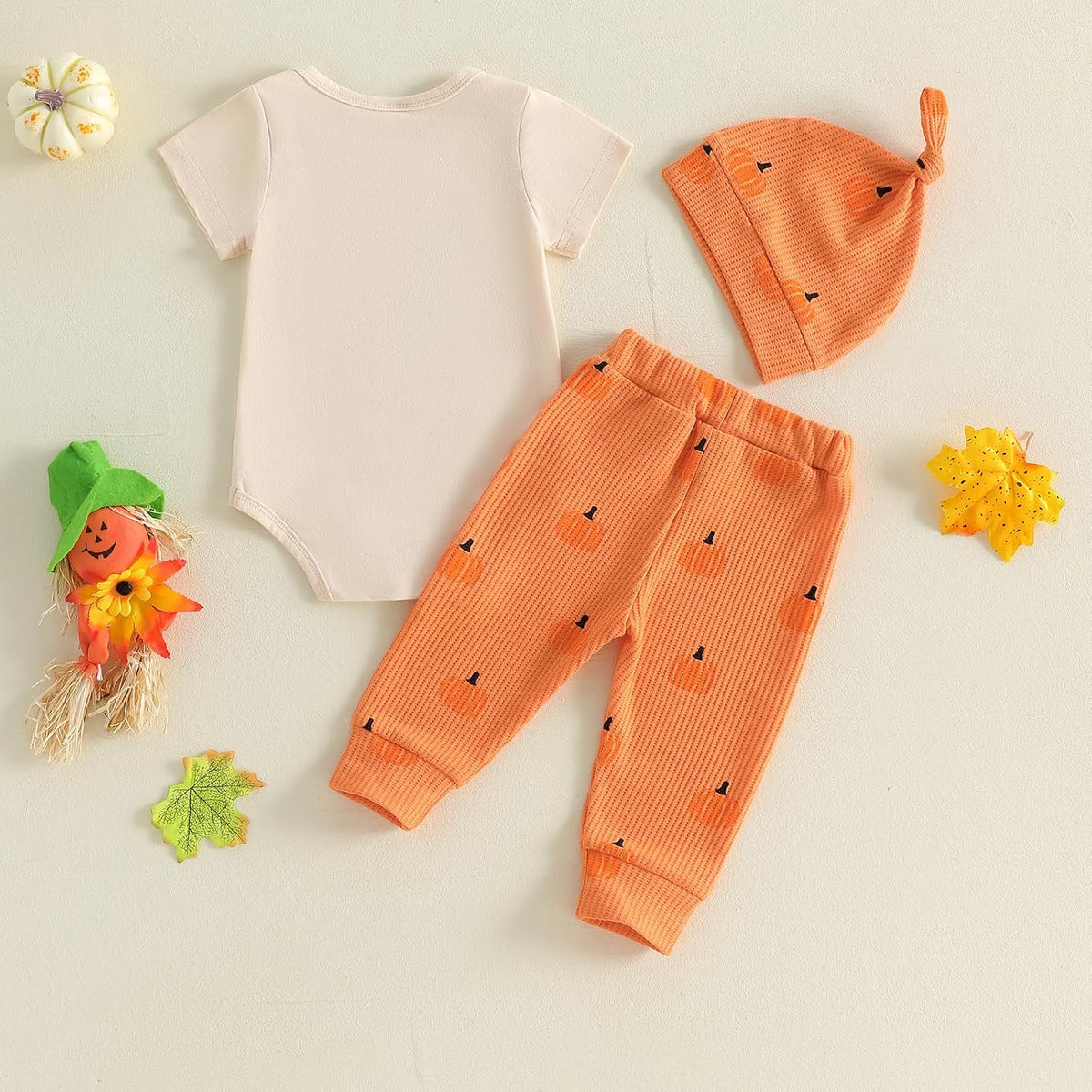 My First Halloween Baby Boy Outfit Short Sleeve Romper + Pumpkin Patch Pants + Hat Newborn Fall Clothes