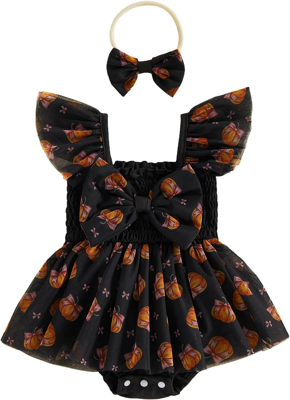 Halloween Baby Girl Outfit Infant Pumpkin Tutu Tulle Romper Dress