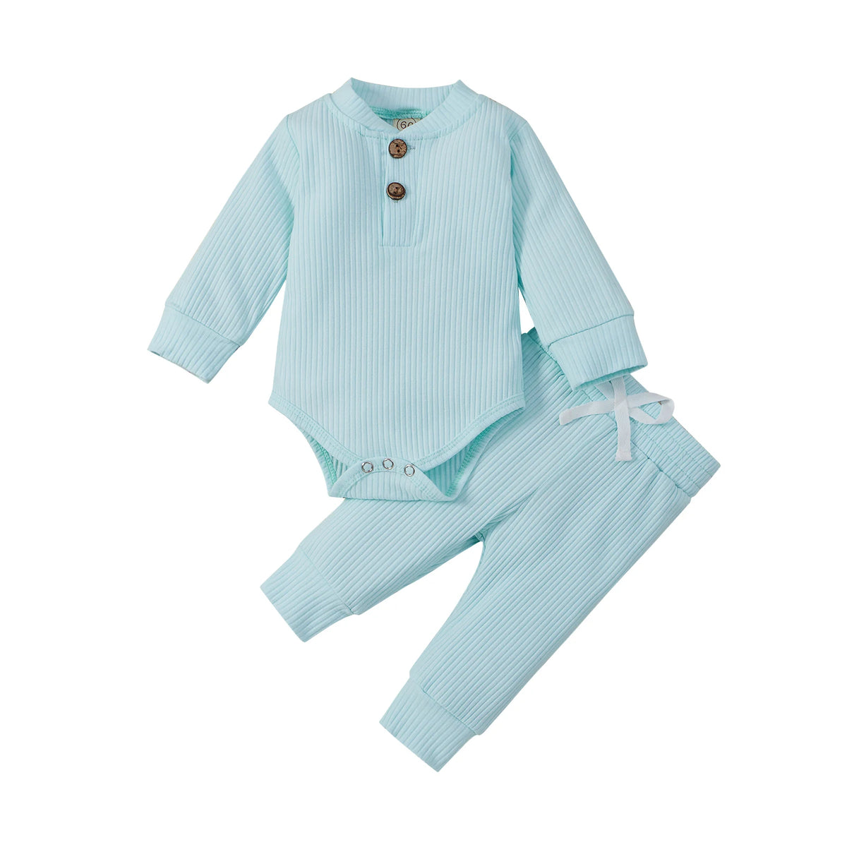 Adorable Infant Ribbed & Plaid 2-Piece Outfit Set for Boys & Girls - Long Sleeve Bodysuits with Elastic Pants for Spring & Autumn