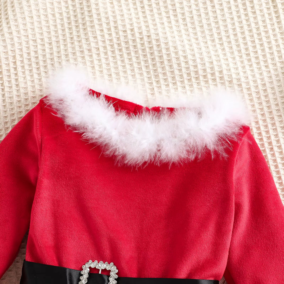 Red Christmas princess dress with headband for toddler girls, view 3