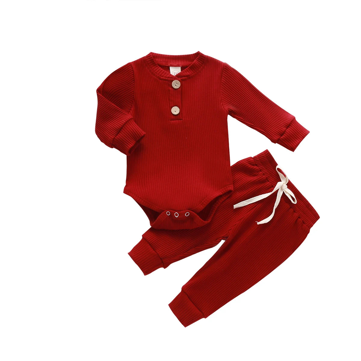 Adorable Infant Ribbed & Plaid 2-Piece Outfit Set for Boys & Girls - Long Sleeve Bodysuits with Elastic Pants for Spring & Autumn