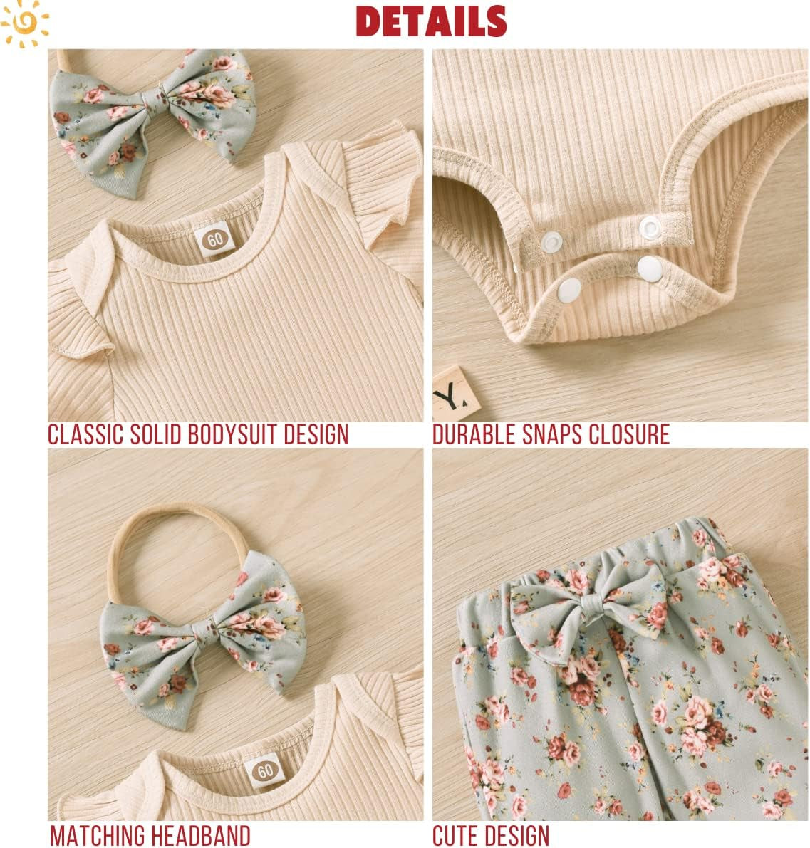 Adorable Baby Girls Ribbed Bodysuit & Pants Set - Perfect for Spring & Summer!