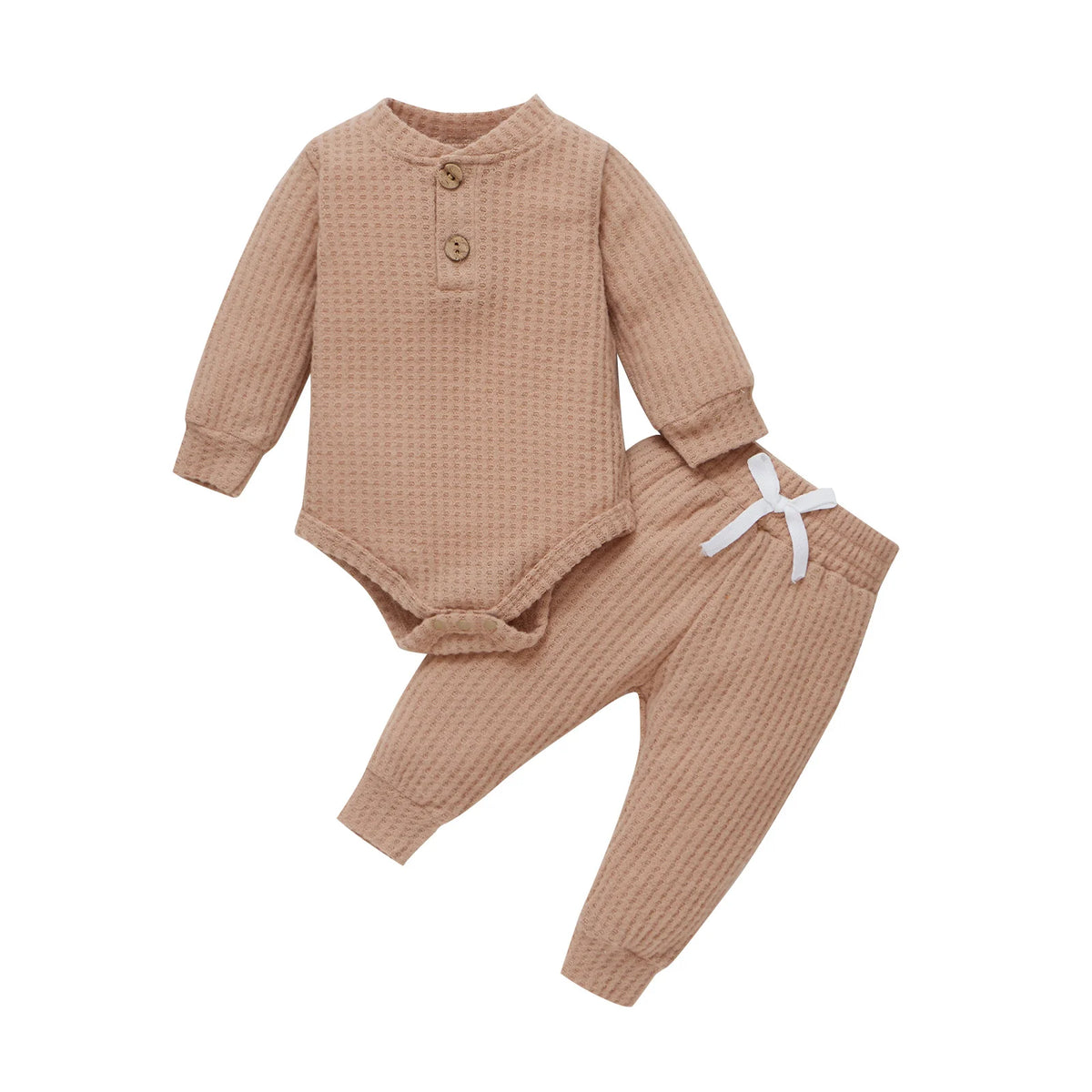 Adorable Infant Ribbed & Plaid 2-Piece Outfit Set for Boys & Girls - Long Sleeve Bodysuits with Elastic Pants for Spring & Autumn
