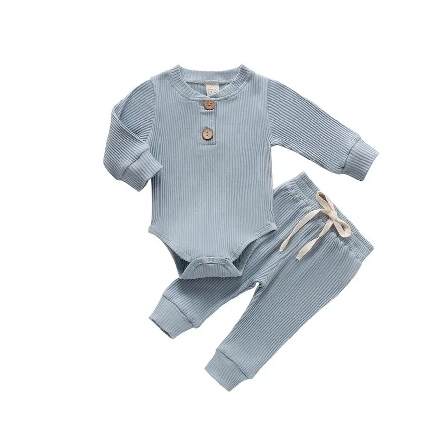 Adorable Infant Ribbed & Plaid 2-Piece Outfit Set for Boys & Girls - Long Sleeve Bodysuits with Elastic Pants for Spring & Autumn