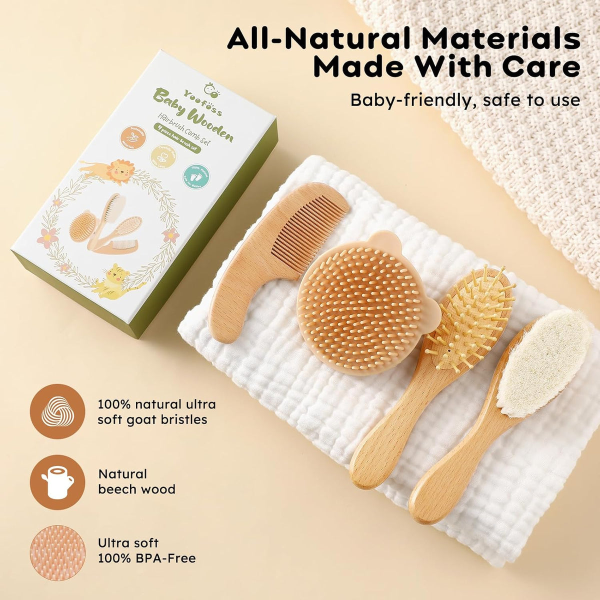 Wooden baby brush and comb set, view 4