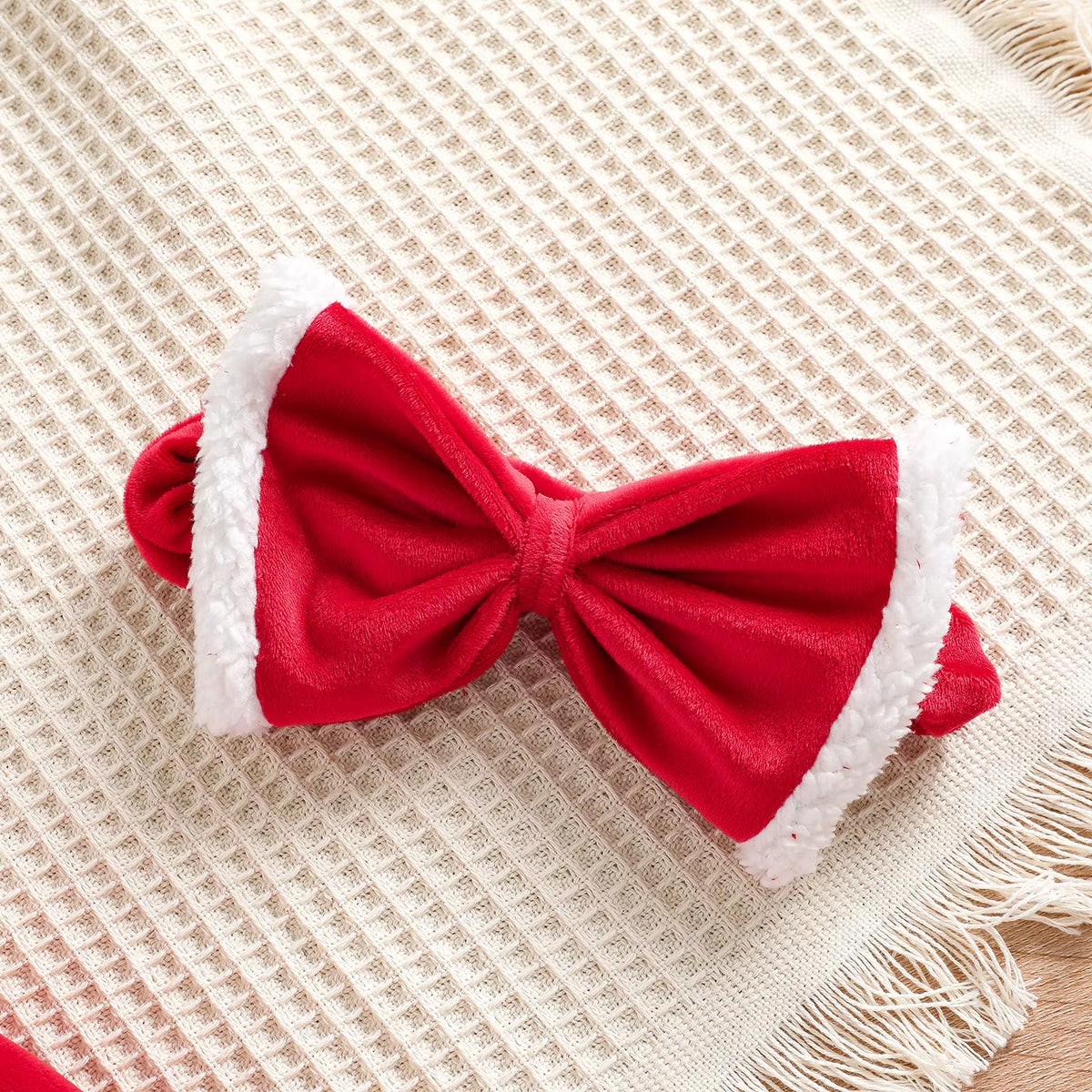 Red Christmas princess dress with headband for toddler girls, view 2