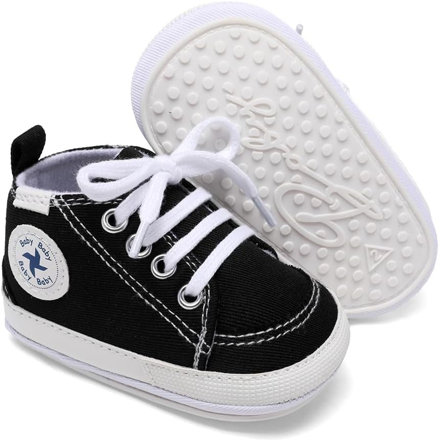 Adorable Unisex High Top Canvas Sneakers for Newborns - Soft Anti-Slip Sole First Walkers in Denim