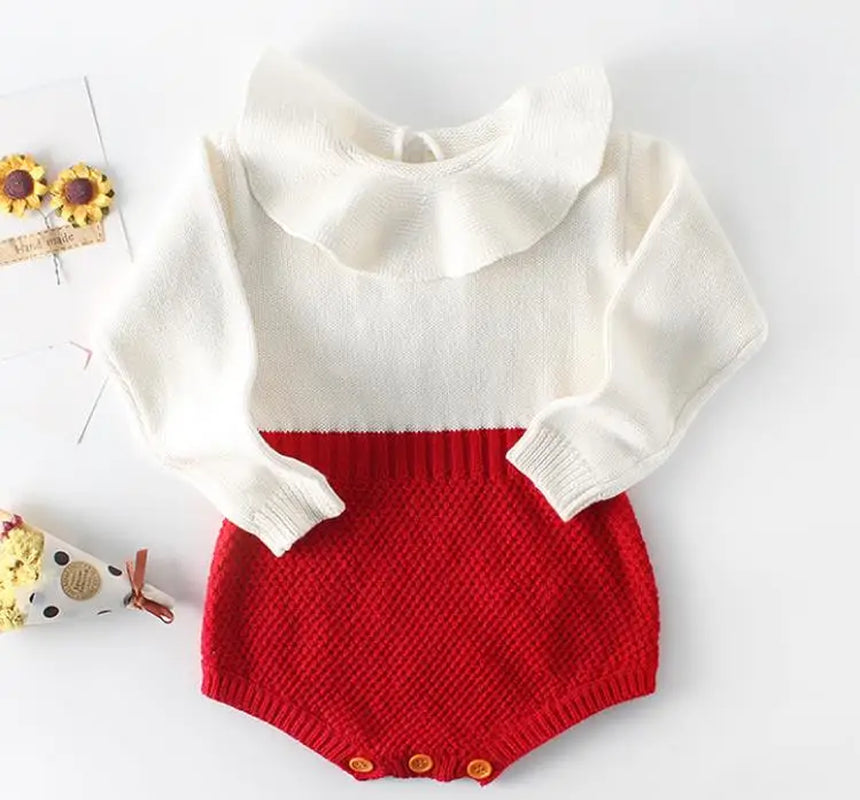 Charming Hollow Out Long Sleeve Knit Romper for Baby Girls - Perfect for Spring and Autumn