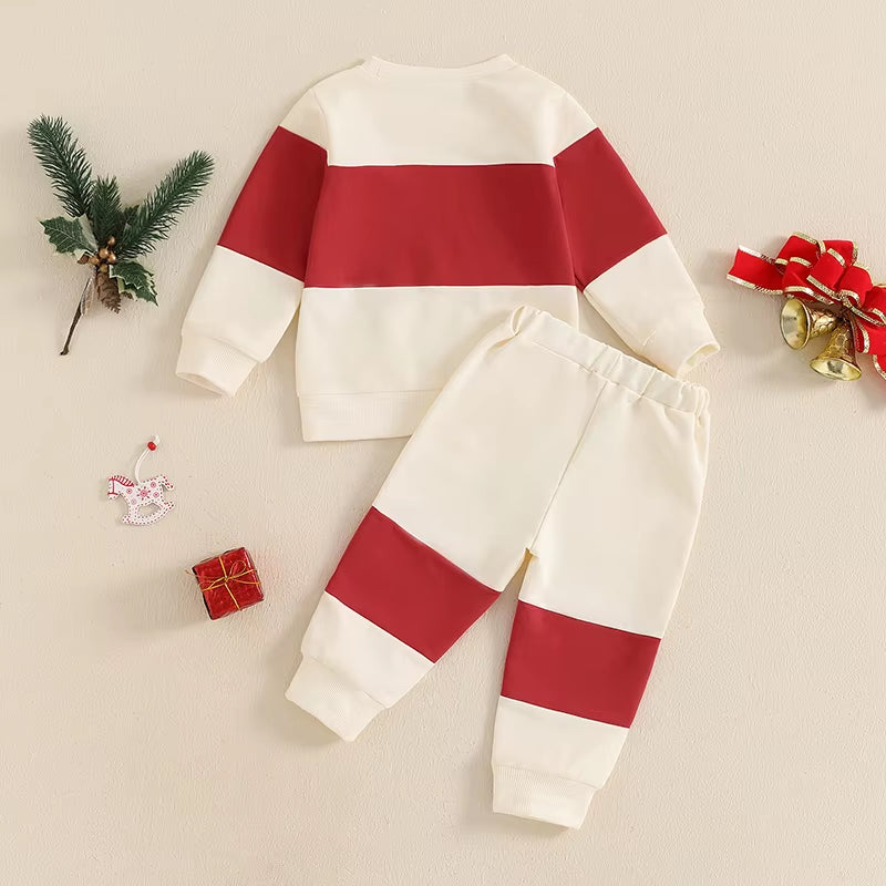 Christmas embroidered sweatshirt and pants set for toddlers, view 2
