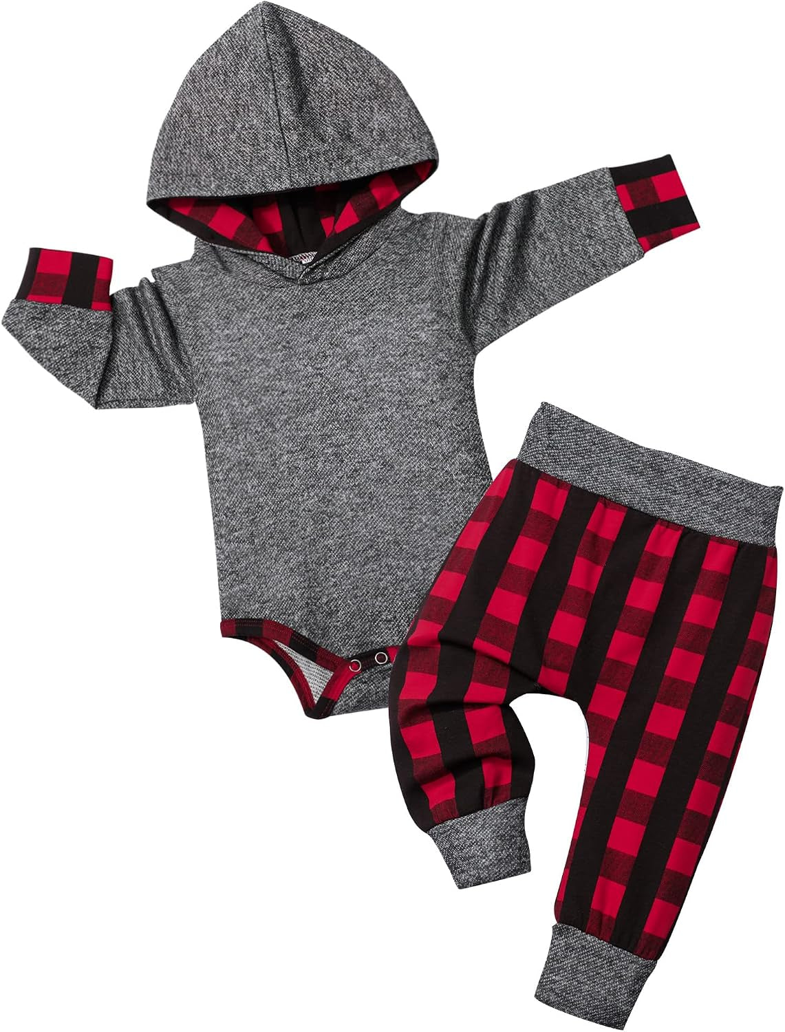 Adorable Newborn Baby Boy Plaid Hoodie & Pants Set - Cozy 2PCS Fall/Winter Outfit