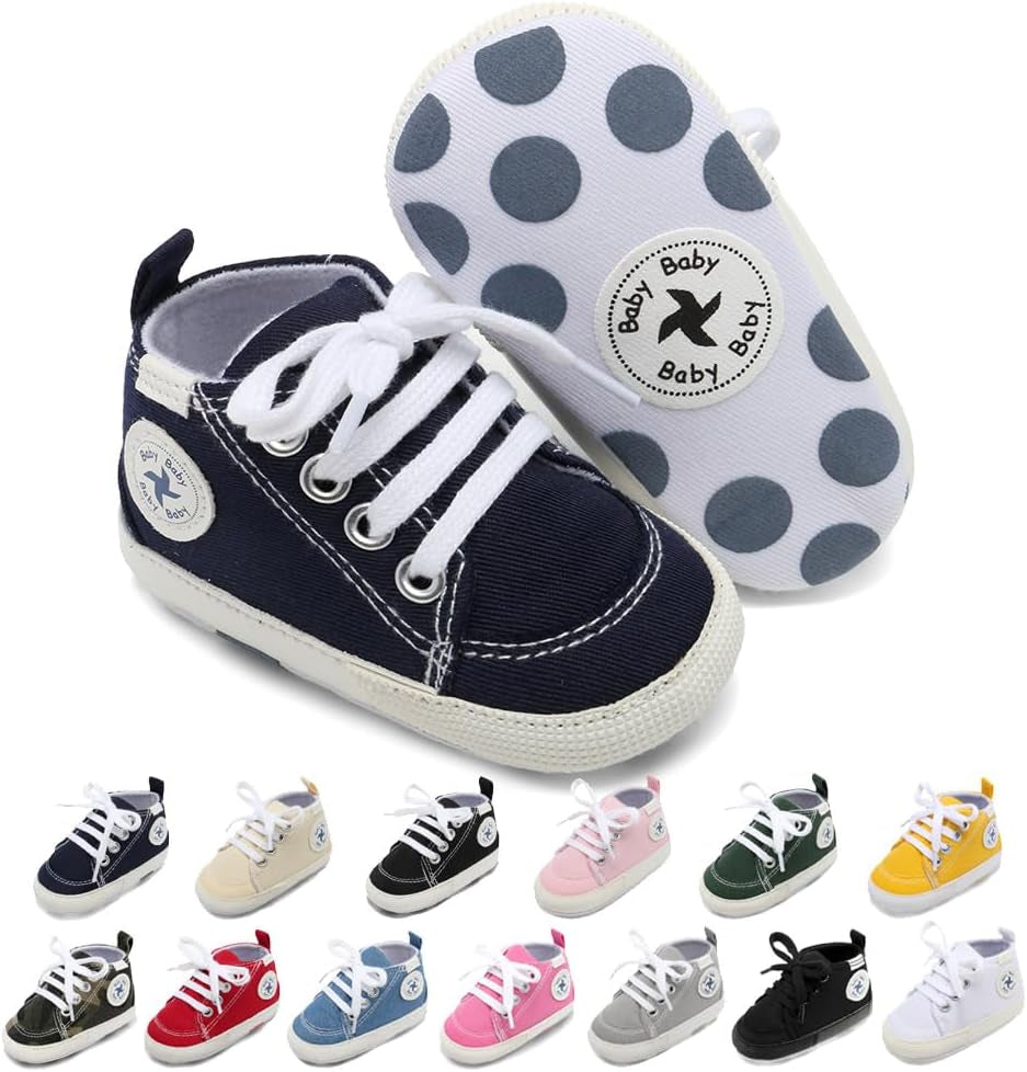 Adorable Unisex High Top Canvas Sneakers for Newborns - Soft Anti-Slip Sole First Walkers in Denim