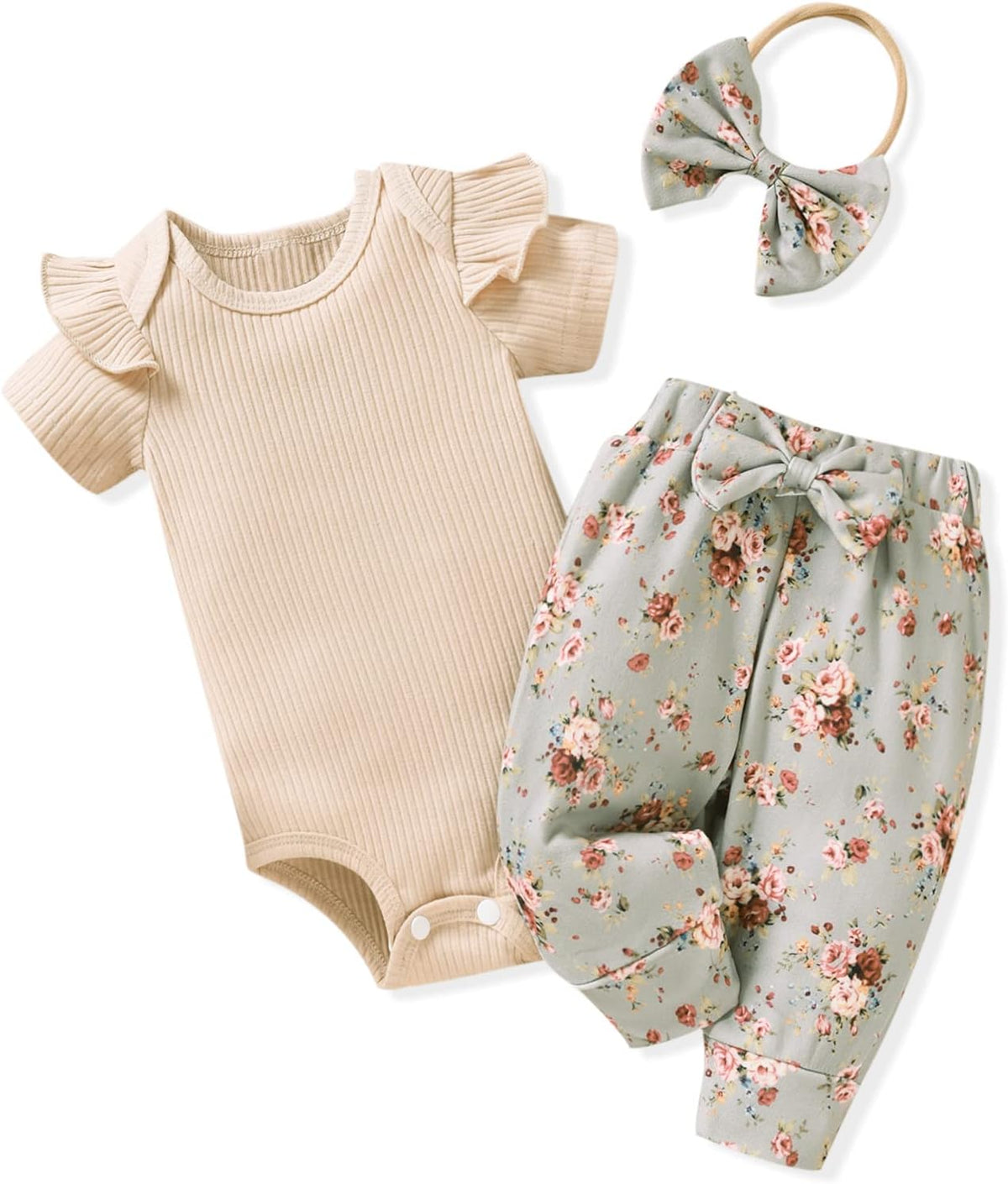 Adorable Baby Girls Ribbed Bodysuit & Pants Set - Perfect for Spring & Summer!