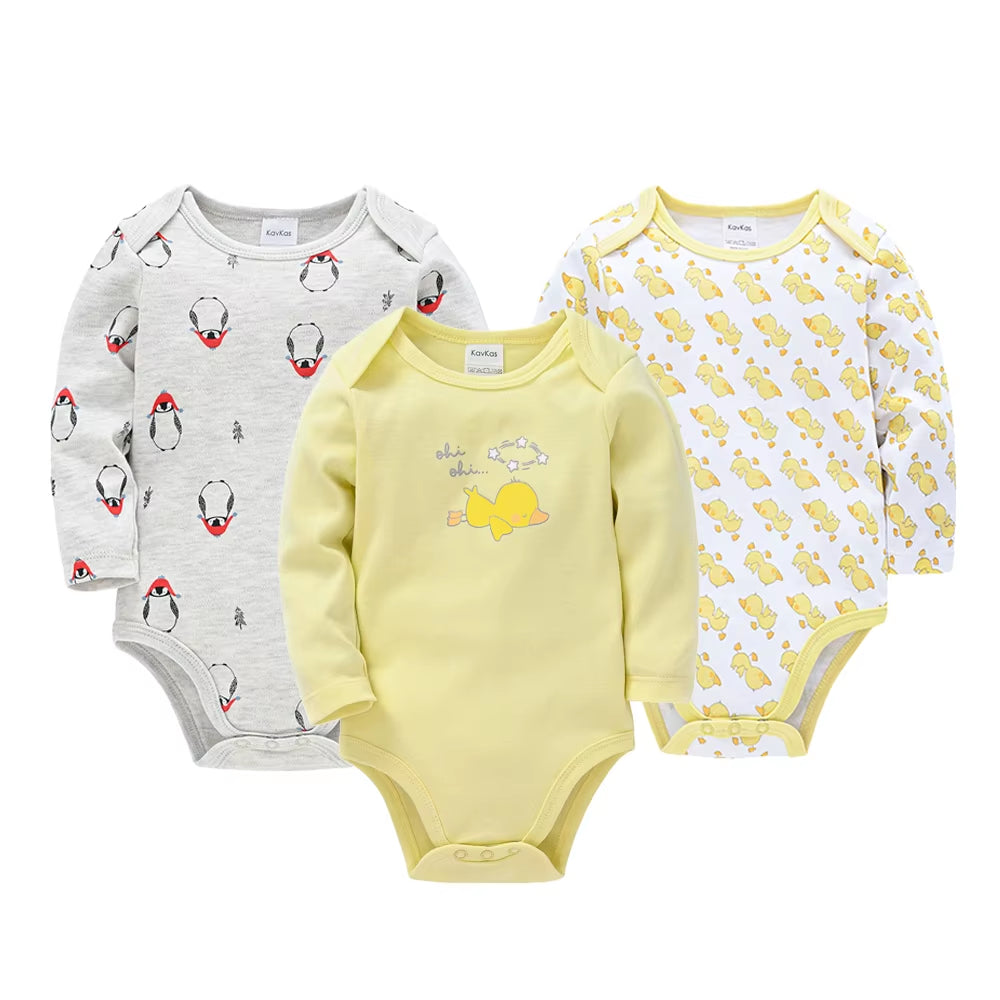 6-Piece Set of Long Sleeve 100% Cotton Bodysuits for Infants Aged 0-12 Months