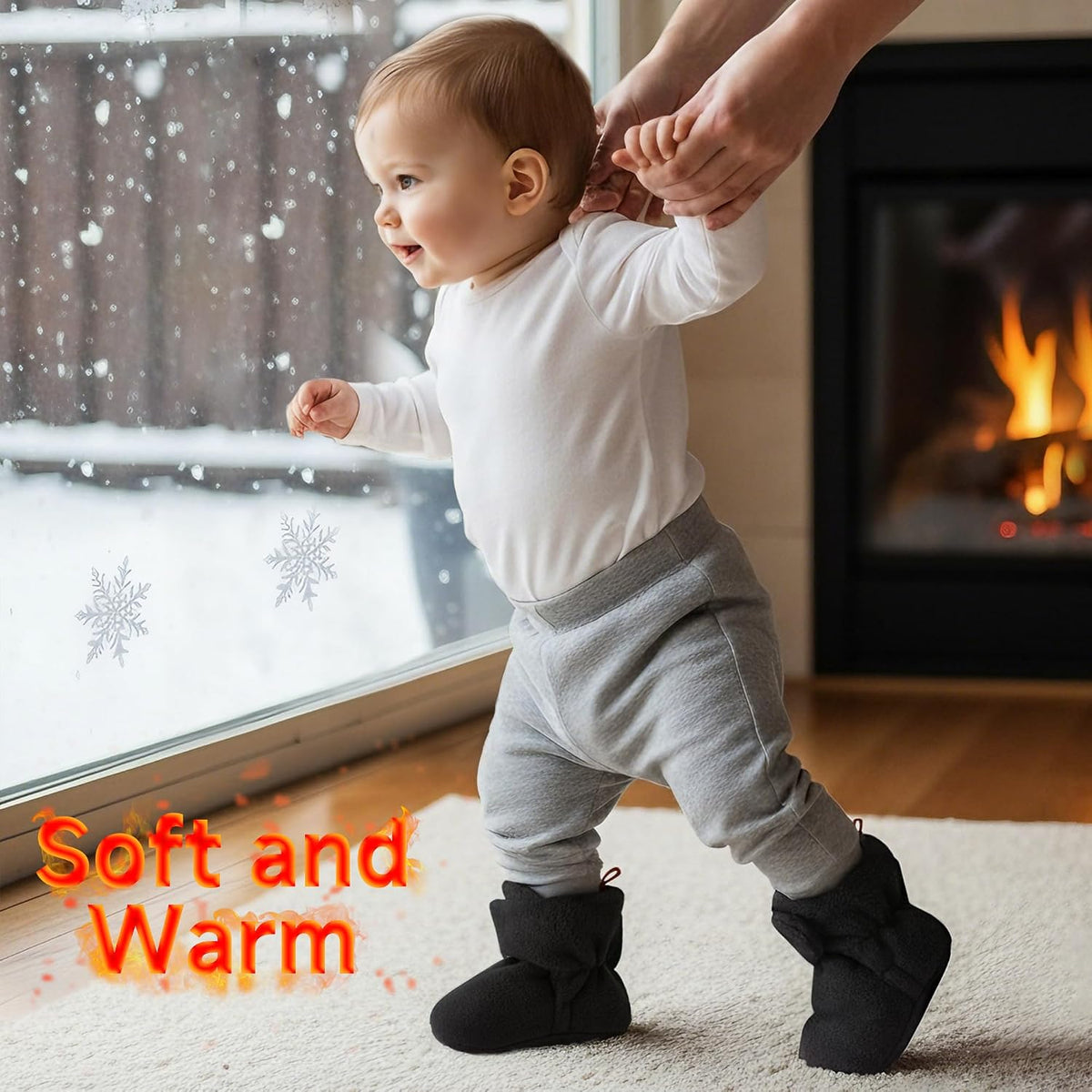 Fleece baby booties with non-slip soles, view 7