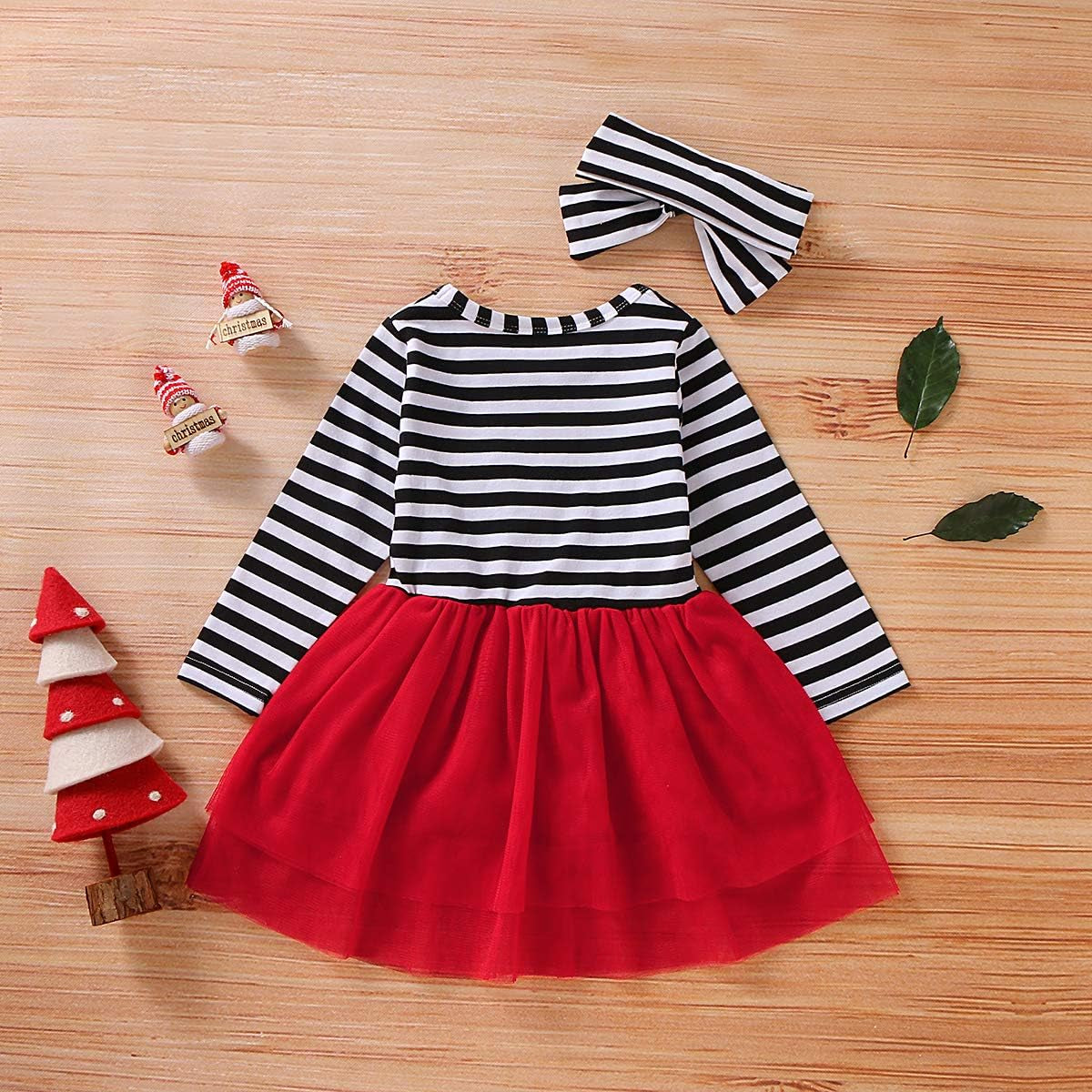 Santa print tutu Christmas dress with headband for toddler girls, view 7
