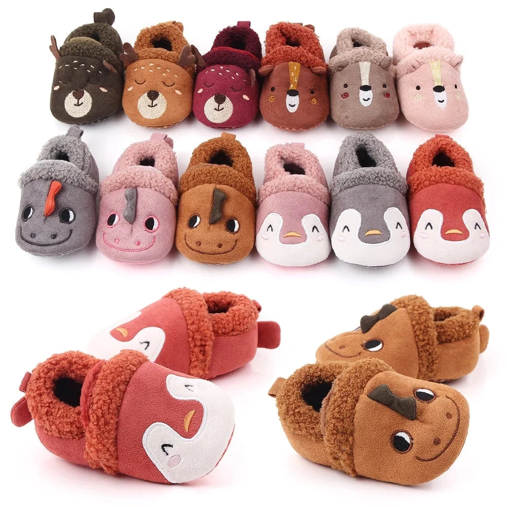 Adorable Anti-Slip Infant Knit Slippers for Boys and Girls - Cute Cartoon Prewalker Crib Shoes