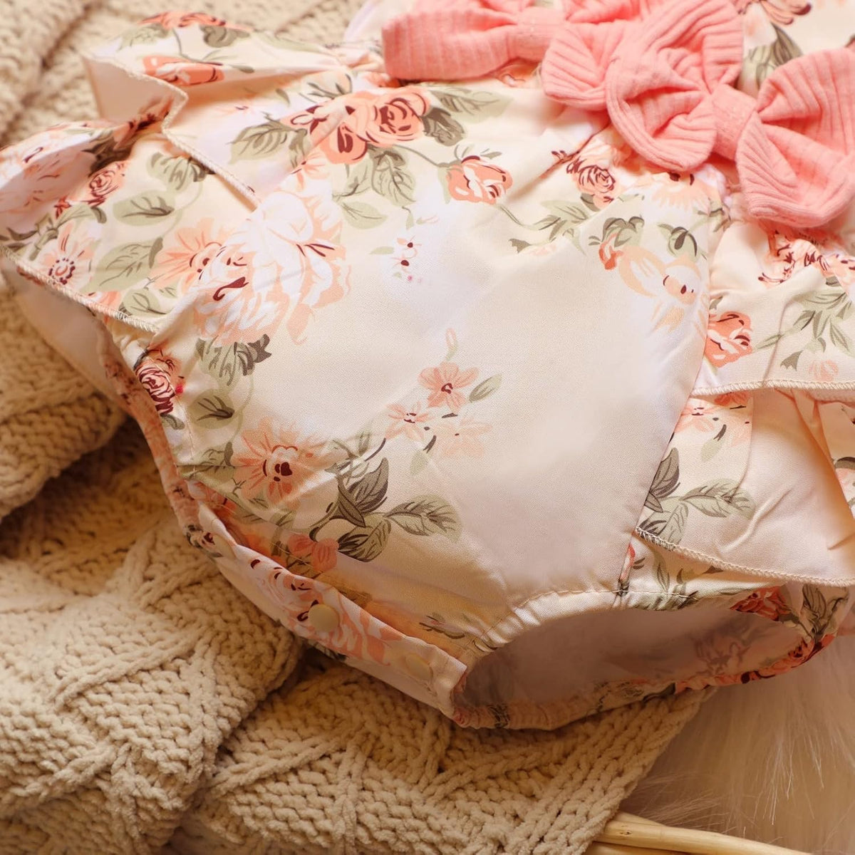 Adorable Newborn Baby Girl Floral Ruffle Sleeve Romper Dress with Headband - Perfect Spring/Summer Outfit!