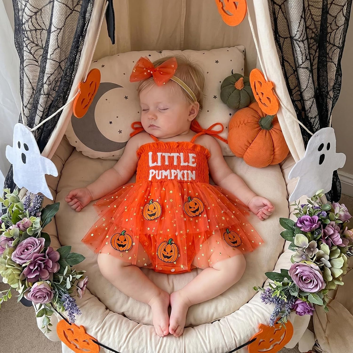 Halloween Baby Girl Outfit Infant Pumpkin Tutu Tulle Romper Dress