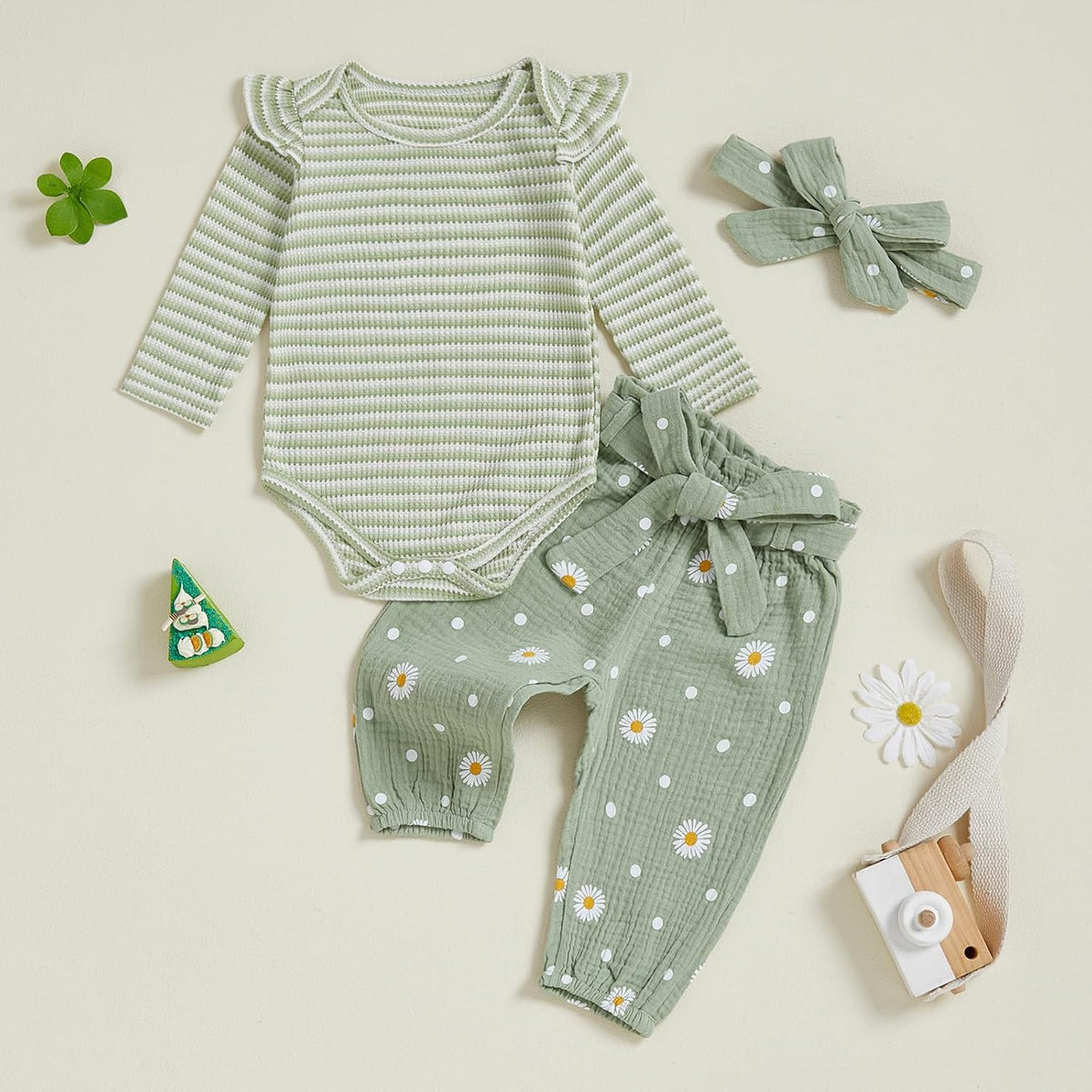 Newborn Infant Girl Clothes Rib Knit Romper Daisy Print Pants Headband Baby Clothes for Girls 0 3 6 12 18 24 Months