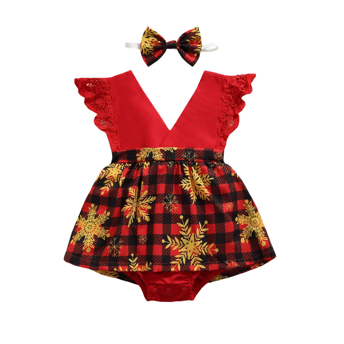 0-18M 1St Christmas Newborn Infant Baby Girls Romper Lace V Neck Jumpsuit Princess Baby Girl Xmas Clothing Costume D84