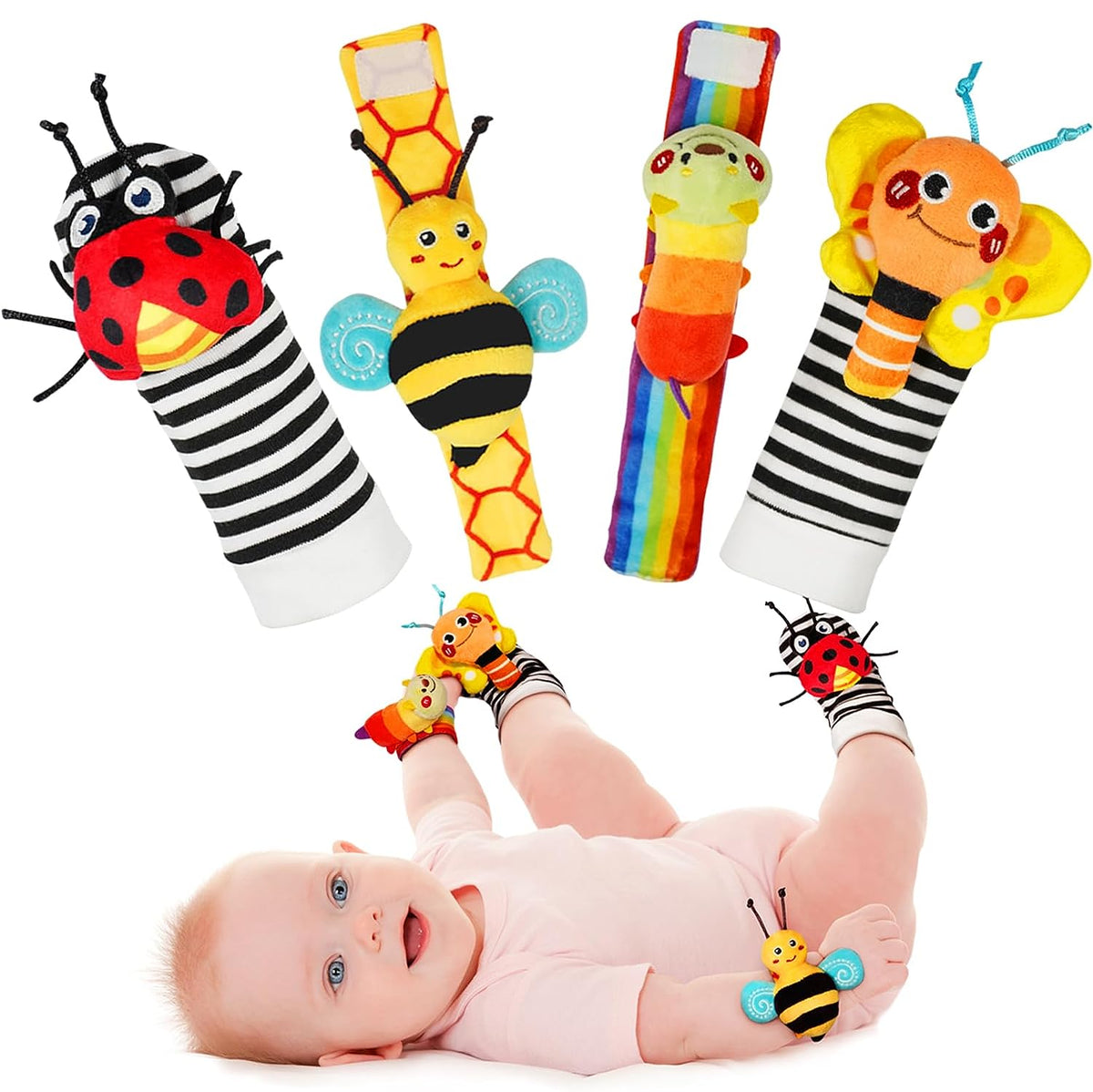 Wrist rattles and foot finder socks