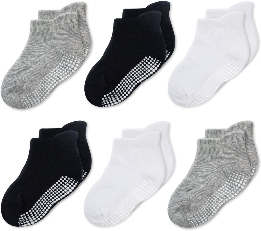 Non-Slip Ankle Grip Socks for Infants and Toddlers - Soft Cotton, 6-Pack