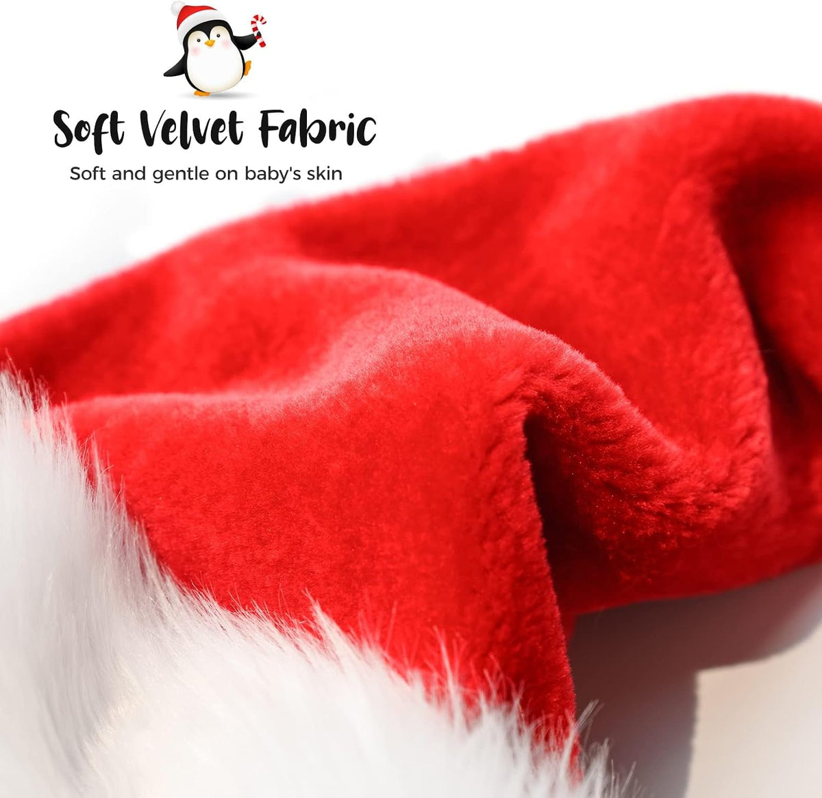 Plush red velvet Santa hat for babies and kids, view 4