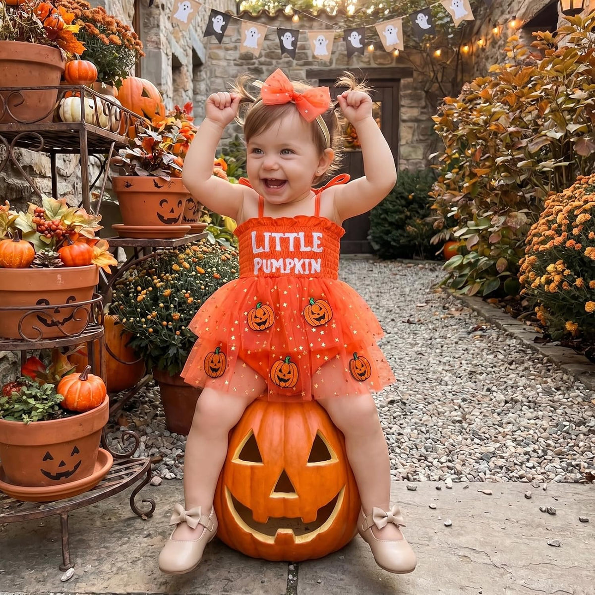 Halloween Baby Girl Outfit Infant Pumpkin Tutu Tulle Romper Dress