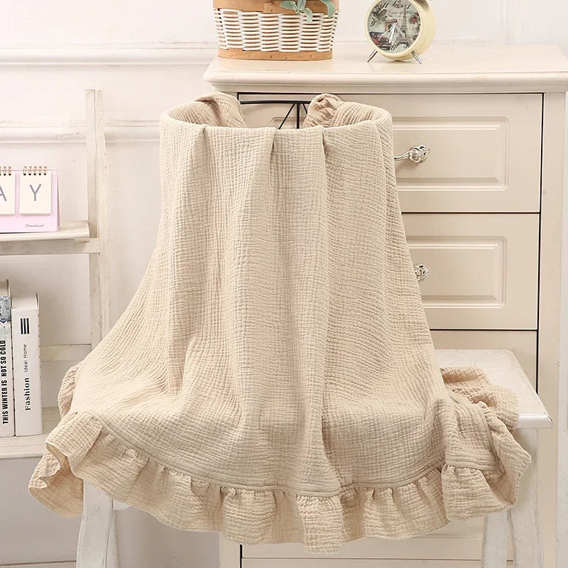 Organic Cotton Newborn Muslin Swaddle Blankets - Ruffled Gauze Baby Wraps and Bedding Accessories