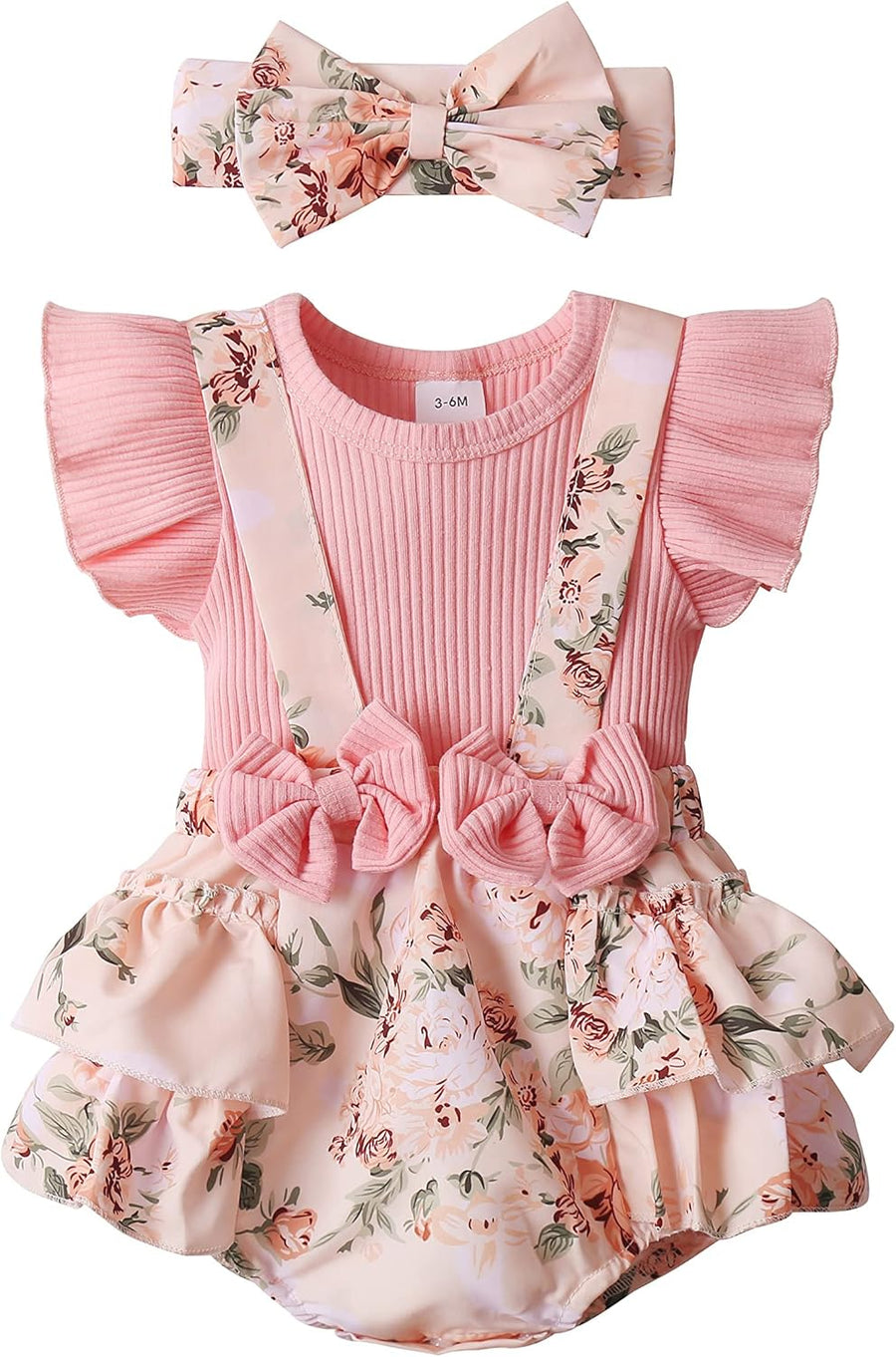 Adorable Newborn Baby Girl Floral Ruffle Sleeve Romper Dress with Headband - Perfect Spring/Summer Outfit!