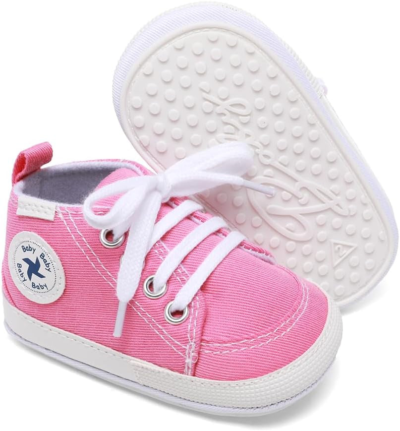 Adorable Unisex High Top Canvas Sneakers for Newborns - Soft Anti-Slip Sole First Walkers in Denim