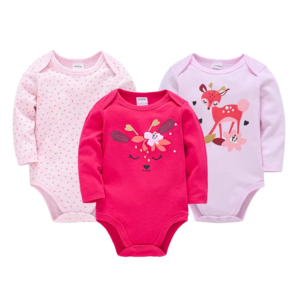 6-Piece Set of Long Sleeve 100% Cotton Bodysuits for Infants Aged 0-12 Months